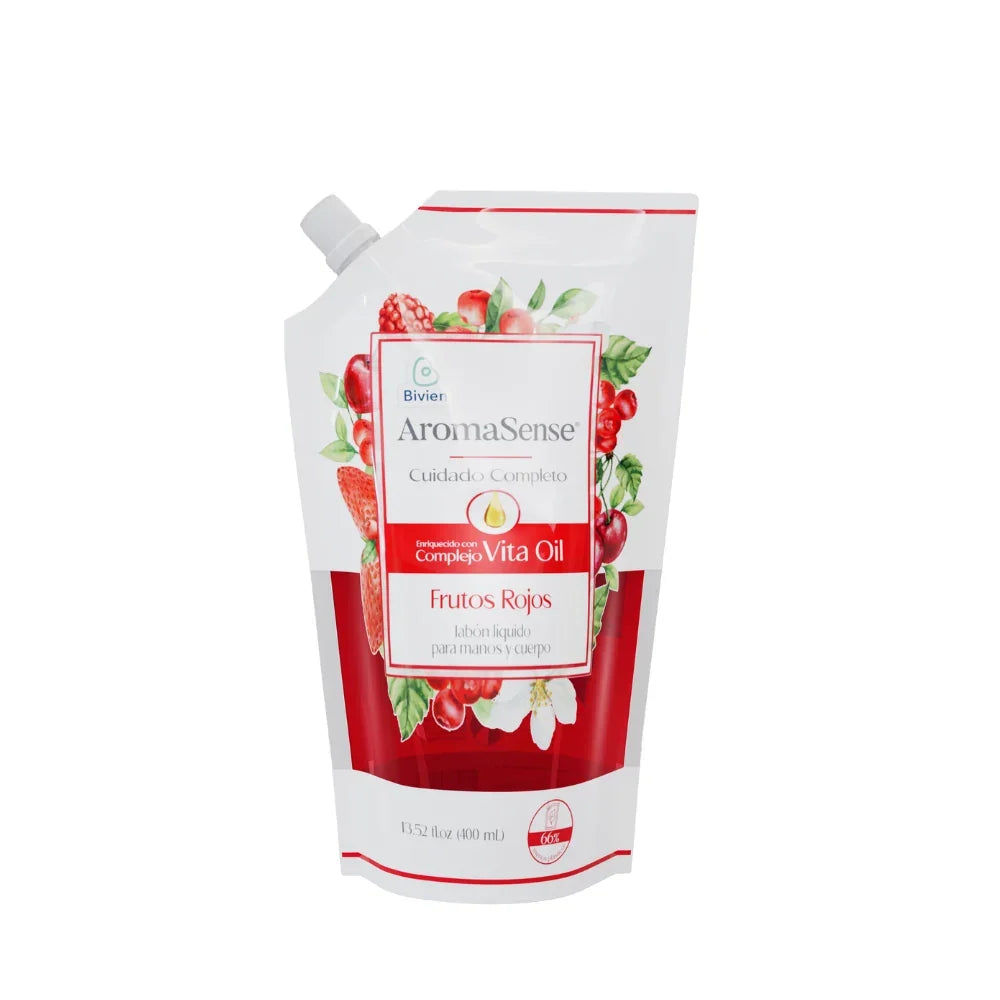 Jabón líquido Aromasense frutos rojos doypack para manos y cuerpo - 400 ml