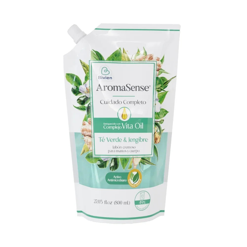 Jabón cremoso Aromasense té verde doypack para manos y pies - 800 ml