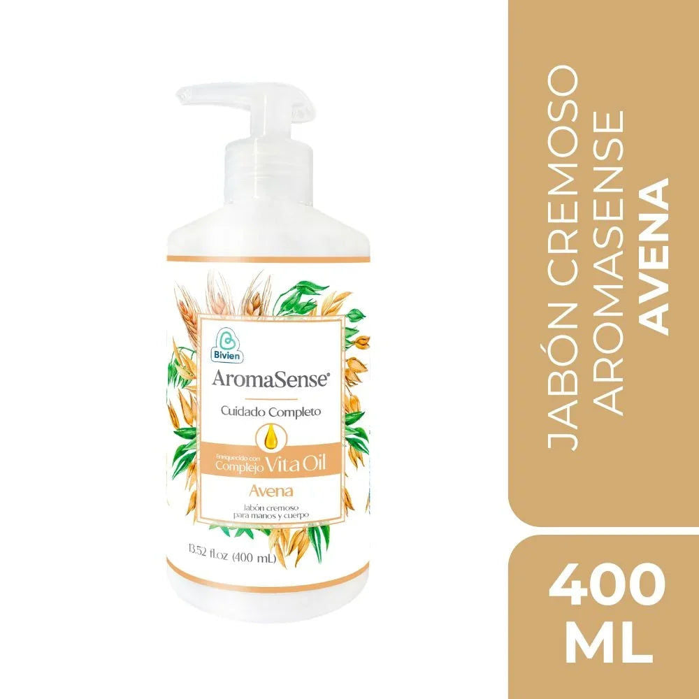 Jabón cremoso Aromasense avena para manos y cuerpo - 400 ml