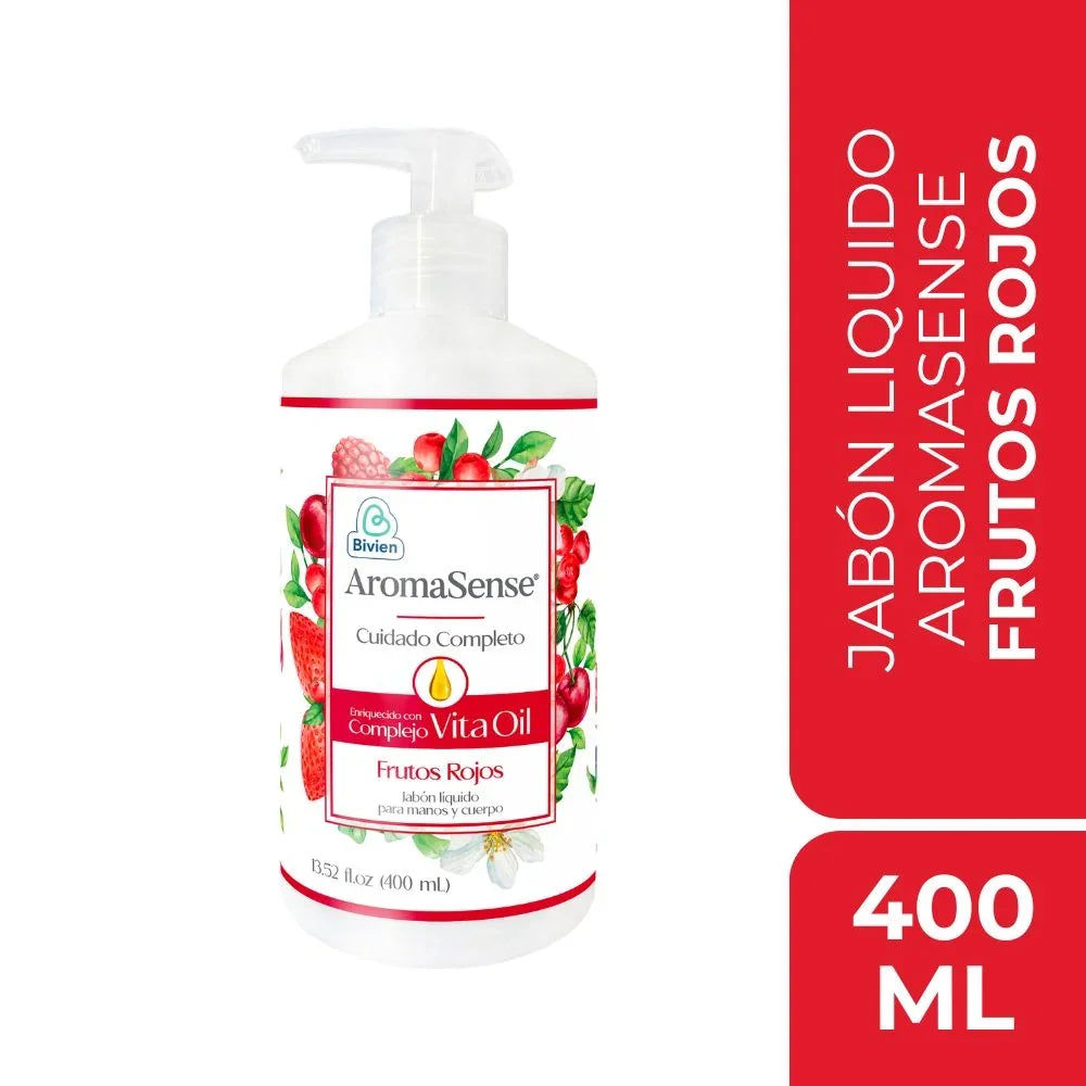Jabón cremoso Aromasense frutos rojos para manos y cuerpo - 400 ml