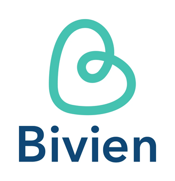 Logotipo de Bivien con símbolo de corazón estilizado en color turquesa sobre fondo blanco.