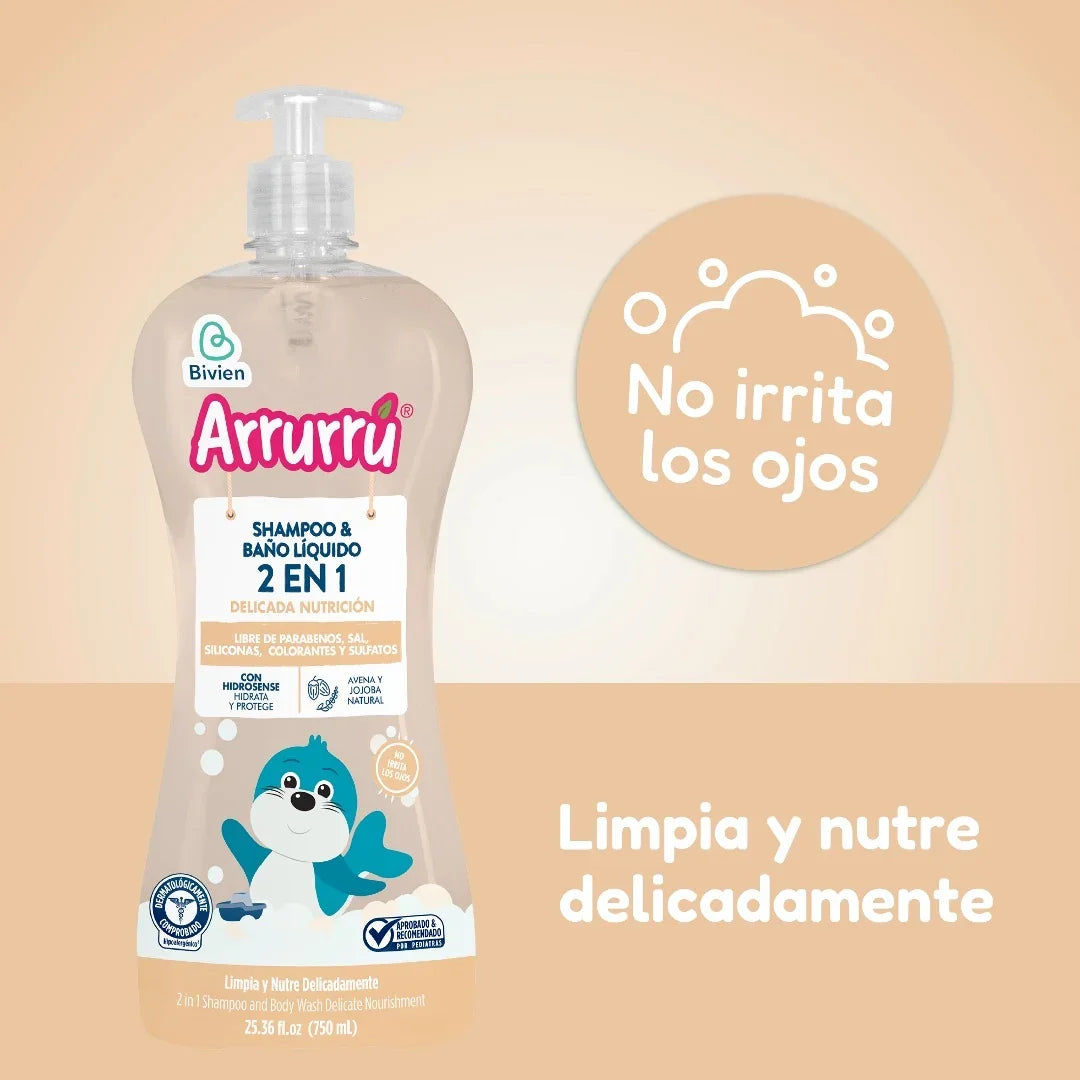 Shampoo Arrurrú baño líquido 2 en 1 delicada nutrición - 750 ml