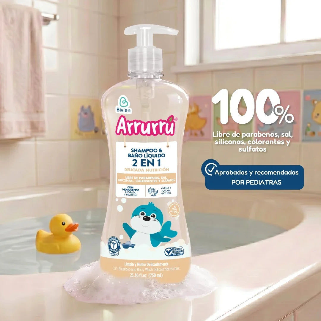 Shampoo Arrurrú baño líquido 2 en 1 delicada nutrición - 750 ml