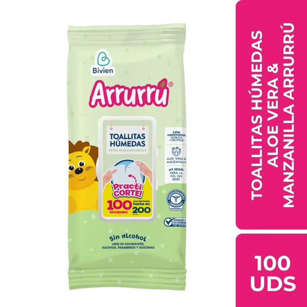Toallitas húmedas Arrurrú aloe vera & manzanilla - 100 unidades